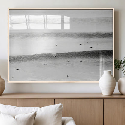 54291445-MGV-FP-60X30-3P_Natural-Black White Ocean Wall Art Canvas Print, Framed Coastal Sport Art Picture Print, Ocean Culture Perfect Minimalist Coastal Decor
