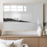 29611516-MGV-FP-36X24-3P_Natural-Black White Beach Wall Art Canvas Print, Framed Palm Trees Art Picture Print, Monochrome Tropical Perfect Minimalist Coastal Decor