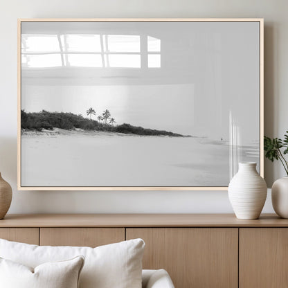 29611516-MGV-FP-36X24-3P_Natural-Black White Beach Wall Art Canvas Print, Framed Palm Trees Art Picture Print, Monochrome Tropical Perfect Minimalist Coastal Decor