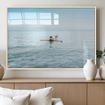 32624554-MGV-FP-60X30-3P_Natural-Swimming Relaxation Wall Art Canvas Print, Framed Peaceful Water Art Picture Print, Clear Sea Perfect Minimalist Aquatic Decor