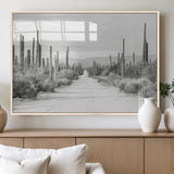 35537313-MGV-FP-60X30-3P_Natural-Monochrome Desert Wall Art Canvas Print, Framed Cactus Path Art Picture Print, Southwestern Landscape Perfect Southwestern