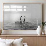 26667396-MGV-FP-36X24-3P_Natural-Black White Ocean Wall Art Canvas Print, Framed Monochrome Water Art Picture Print, Diving into Water Perfect Minimalist Aquatic