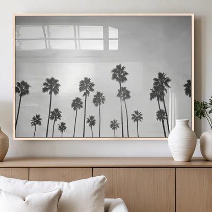 62298277-MGV-FP-60X30-3P_Natural-Monochrome Palms Wall Art Canvas Print, Framed Minimalist Trees Art Picture Print, Silhouetted Palms Perfect Tropical Minimalist