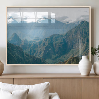 79393816-MGV-FP-36X24-3P_Natural-Misty Mountain Wall Art Canvas Print, Framed Cloudy Andean Art Picture Print, Rugged Mountain Perfect Rustic Nature Decor Artwork