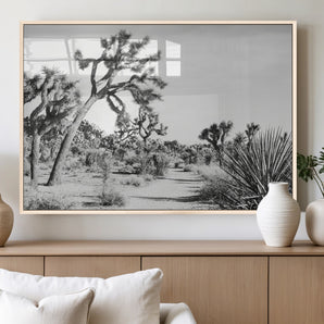 88164251-MGV-FP-60X30-3P_Natural-Joshua Tree Wall Art Canvas Print, Framed Desert Path Art Picture Print, Monochrome Desert Perfect Minimalist Desert Decor Artwork