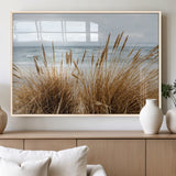 14270839-MGV-FP-60X30-3P_Natural-Beach Grass Wall Art Canvas Print, Framed Coastal Dunes Art Picture Print, Dune Grass Perfect Coastal Minimalist Decor Artwork
