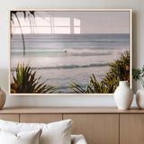 23287092-MGV-FP-36X24-3P_Natural-Ocean Surfer Wall Art Canvas Print, Framed Coastal Surf Art Picture Print, Tropical Beach Perfect Tropical Coastal Decor Artwork