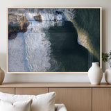 37405684-MGV-FP-60X30-3P_Natural-Nazare Coast Wall Art Canvas Print, Framed Aerial Ocean Art Picture Print, Coastal Fortress Perfect Dramatic Coastal Decor Artwork