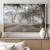 87090469-MGV-FP-60X30-3P_Natural-Cypress Tunnel Wall Art Canvas Print, Framed Misty Road Art Picture Print, Foggy Trees Perfect Rustic Woodland Decor Artwork