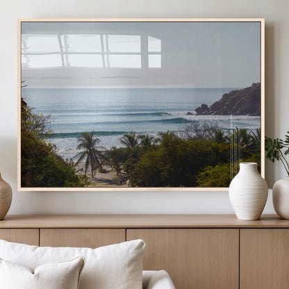 88336640-MGV-FP-60X30-3P_Natural-Tropical Beach Scene Wall Art Canvas Print, Framed Coastal Photography Art Picture Print, Ocean Horizon Art Perfect Coastal Boho