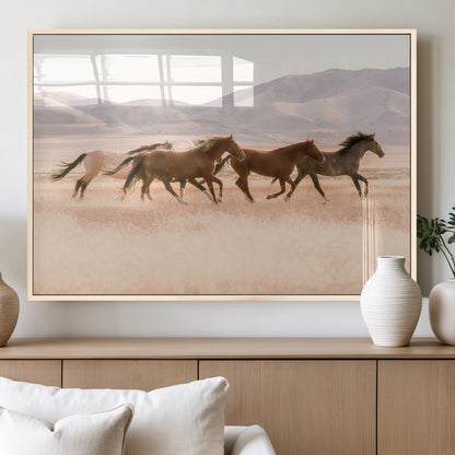 83644685-MGV-FP-36X24-3P_Natural-Wild Horse Art Wall Art Canvas Print, Framed Rustic Western Art Picture Print, Desert Horse Scene Perfect Rustic Western Decor