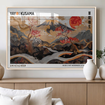 40959107-MGV-FP-36X24-3P_Natural-Japanese Fuji Wall Art Print – Red Sun & Cherry Blossom Poster, Gold Wave Ukiyo-e Inspired Modern Japan Landscape Painting,