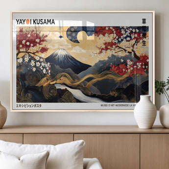 66243961-MGV-FP-36X24-3P_Natural-Mount Fuji Japanese Wall Art – Golden Abstract Landscape Canvas Print, Cherry Blossom Painting, Modern Oriental Zen Home Decor