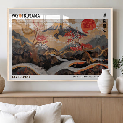 85375874-MGV-FP-36X24-3P_Natural-Mount Fuji Abstract Wall Art – Japanese Landscape Canvas Print, Cherry Blossom & Red Sun Painting, Elegant Modern Zen Asian Home