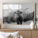 97280319-MGV-FP-36X24-3P_Natural-Longhorn Photography Wall Art Canvas Print, Framed Western Cow Decor Art Picture Print, Texas Ranch Style Perfect Rustic Farmhouse