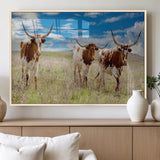 58099948-MGV-FP-36X24-3P_Natural-Texas Longhorn Wall Art Canvas Print, Framed Western Decor Art Picture Print, Rustic Farmhouse Perfect Western Farmhouse Decor