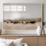 12454132-MGV-FP-36X24-3P_Natural-Cow Herd Photography Wall Art Canvas Print, Framed Rustic Farmhouse Decor Art Picture Print, Western Ranch Style Perfect Rustic