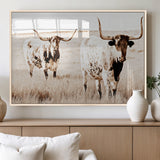 39672786-MGV-FP-36X24-3P_Natural-Rustic Cow Scene Wall Art Canvas Print, Framed Farmhouse Style Cattle Art Picture Print, Prairie Animal Duo Perfect Rustic Western