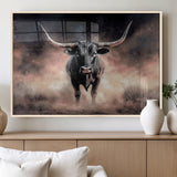 71457818-MGV-FP-36X24-3P_Natural-Longhorn Wall Art Wall Art Canvas Print, Framed Western Bull Canvas Art Picture Print, Rustic Cow Decor Perfect Western Dramatic