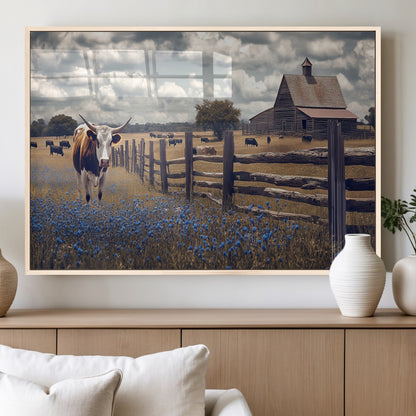 22296025-MGV-FP-36X24-3P_Natural-Texas Longhorn Canvas Wall Art Canvas Print, Framed Rustic Barn Wall Art Art Picture Print, Farmhouse Cow Decor Perfect Rustic