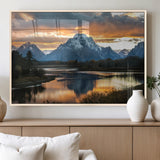 14130176-MGV-FP-36X24-3P_Natural-Mountain Sunset Wall Art Canvas Print, Framed Alpine Wilderness Art Picture Print, Golden Hour Perfect Rustic Wilderness Decor