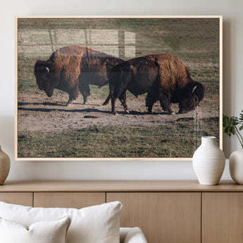58141885-MGV-FP-36X24-3P_Natural-Bison Photography Wall Art Canvas Print, Framed Western Wildlife Art Picture Print, Modern Ranch Perfect Western Rustic Decor
