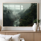 48497565-MGV-FP-36X24-3P_Natural-Misty Forest Wall Art Canvas Print, Framed Foggy River Art Picture Print, Moody Landscape Perfect Moody Wilderness Decor Artwork