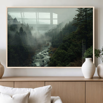 48497565-MGV-FP-36X24-3P_Natural-Misty Forest Wall Art Canvas Print, Framed Foggy River Art Picture Print, Moody Landscape Perfect Moody Wilderness Decor Artwork