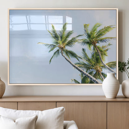 54719115-MGV-FP-36X24-3P_Natural-Palm Trees Wall Art Canvas Print, Framed Tropical Aesthetic Art Picture Print, Coastal Serenity Perfect Tropical Minimalist Decor
