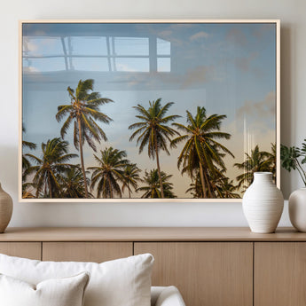 99033771-MGV-FP-36X24-3P_Natural-Palm Trees Wall Art Canvas Print, Framed Tropical Vibes Art Picture Print, Coastal Sunset Perfect Coastal Boho Decor Artwork