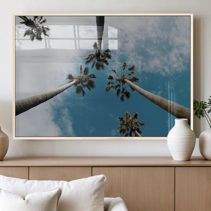 45236398-MGV-FP-36X24-3P_Natural-Tropical Palm Trees Wall Art Canvas Print, Framed California Sky Art Picture Print, Minimalist Nature Perfect Coastal Minimalist
