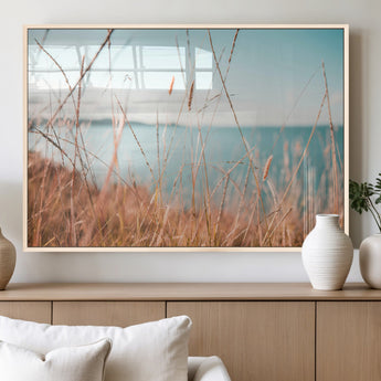 36108696-MGV-FP-36X24-3P_Natural-Coastal Grass Wall Art – Serene Ocean View Canvas Print, Beach Nature Photography Decor for Living Room, Bedroom, Office or Modern