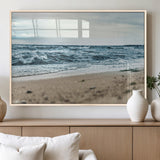 81812590-MGV-FP-36X24-3P_Natural-Ocean Wall Art Wall Art Canvas Print, Framed Coastal Canvas Art Picture Print, Moody Seascape Perfect Coastal Minimalist Decor