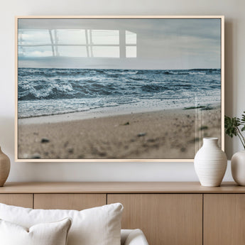 81812590-MGV-FP-36X24-3P_Natural-Ocean Wall Art Wall Art Canvas Print, Framed Coastal Canvas Art Picture Print, Moody Seascape Perfect Coastal Minimalist Decor