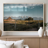 92497443-MGV-FP-36X24-3P_Natural-Rustic Farmhouse Wall Art Canvas Print, Framed Mountain Cabin Art Picture Print, Western Landscape Perfect Rustic Farmhouse Decor