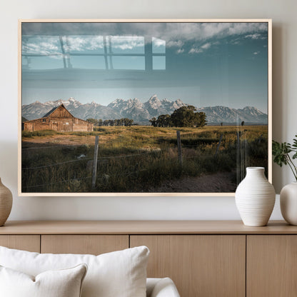 92497443-MGV-FP-36X24-3P_Natural-Rustic Farmhouse Wall Art Canvas Print, Framed Mountain Cabin Art Picture Print, Western Landscape Perfect Rustic Farmhouse Decor