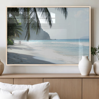 18311030-MGV-FP-36X24-3P_Natural-Tropical Beach Wall Art Canvas Print, Framed Serene Ocean Art Picture Print, Palm Tree Shadows Perfect Tropical Coastal Decor