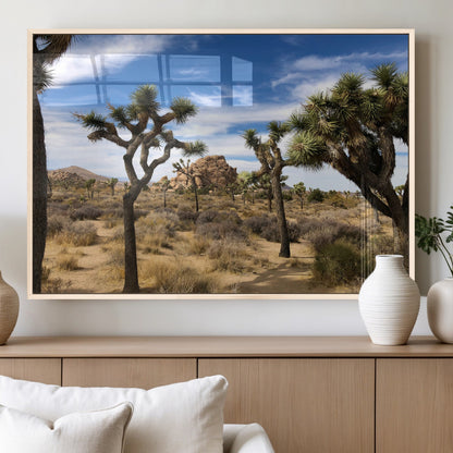 25722592-MGV-FP-36X24-3P_Natural-Joshua Tree Desert Wall Art Canvas Print, Framed Southwestern Nature Art Picture Print, Rustic Earth Tones Perfect Southwestern
