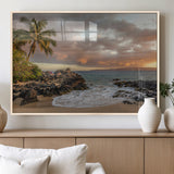 55108220-MGV-FP-36X24-3P_Natural-Tropical Beach Wall Art Canvas Print, Framed Hawaiian Sunset Art Picture Print, Ocean Waves Perfect Coastal Tropical Decor Artwork