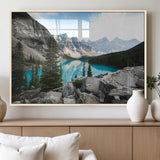 98014896-MGV-FP-36X24-3P_Natural-Canadian Rockies Wall Art Canvas Print, Framed Mountain Landscape Art Picture Print, Turquoise Water Perfect Scandinavian