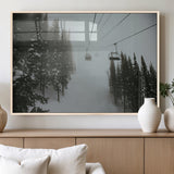 87018452-MGV-FP-36X24-3P_Natural-Ski Lift Wall Art Canvas Print, Framed Snowy Pines Art Picture Print, Misty Landscape Perfect Winter Serenity Decor Artwork