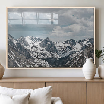 94074619-MGV-FP-36X24-3P_Natural-Snowy Peaks Wall Art Canvas Print, Framed Alpine Wilderness Art Picture Print, Mountain Escape Perfect Winter Serenity Decor