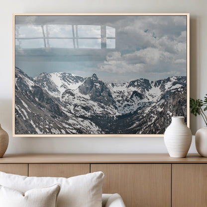 94074619-MGV-FP-36X24-3P_Natural-Snowy Peaks Wall Art Canvas Print, Framed Alpine Wilderness Art Picture Print, Mountain Escape Perfect Winter Serenity Decor