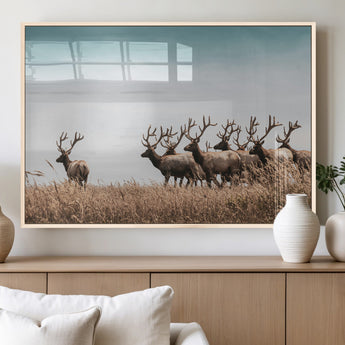 81594705-MGV-FP-36X24-3P_Natural-Elk Herd Wall Art Canvas Print, Framed Wildlife Photography Art Picture Print, Rustic Nature Print Perfect Rustic Wildlife Decor