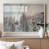 91534512-MGV-FP-36X24-3P_Natural-Frosty Pines Wall Art Canvas Print, Framed Cozy Cabin View Art Picture Print, Ski Lift Ride Perfect Rustic Lodge Decor Artwork
