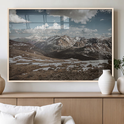 44565953-MGV-FP-60X30-3P_Natural-Mountain Landscape Wall Art Canvas Print, Framed Snowy Peaks Art Picture Print, Rugged Highlands Perfect Rustic Adventure Decor
