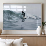 11693607-MGV-FP-36X24-3P_Natural-Surfer on Wave Wall Art Canvas Print, Framed Ocean Adventure Art Picture Print, Motion Blur Water Perfect Coastal Adventure Decor