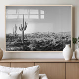 85205054-MGV-FP-36X24-3P_Natural-Saguaro Cactus Wall Art Canvas Print, Framed Monochrome Landscape Art Picture Print, Scenic Arizona View Perfect Minimalist