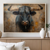 91615410-MGV-FP-36X24-3P_Natural-Bull Wall Art – Rustic Western Longhorn Canvas Print, Powerful Abstract Animal Painting, Farmhouse Ranch Decor for Living Room,