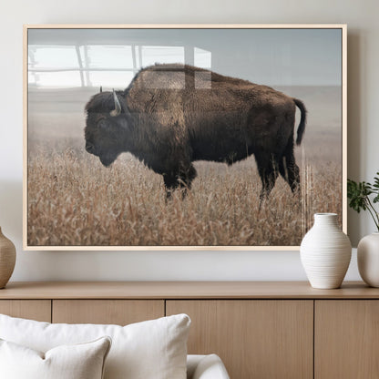 69909079-MGV-FP-36X24-3P_Natural-Bison Wall Art – Majestic Buffalo Canvas Print in Prairie Grasslands, Rustic Western Animal Painting, Farmhouse Ranch Decor for